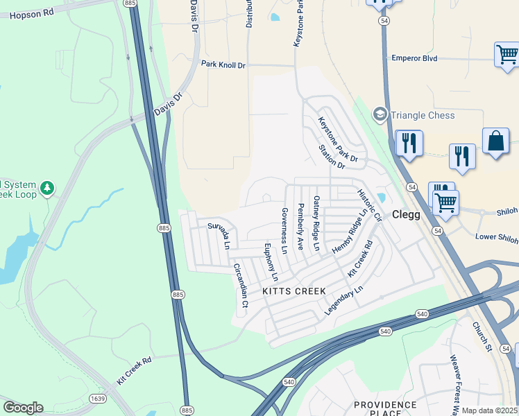 map of restaurants, bars, coffee shops, grocery stores, and more near 2973 Historic Circle in Morrisville