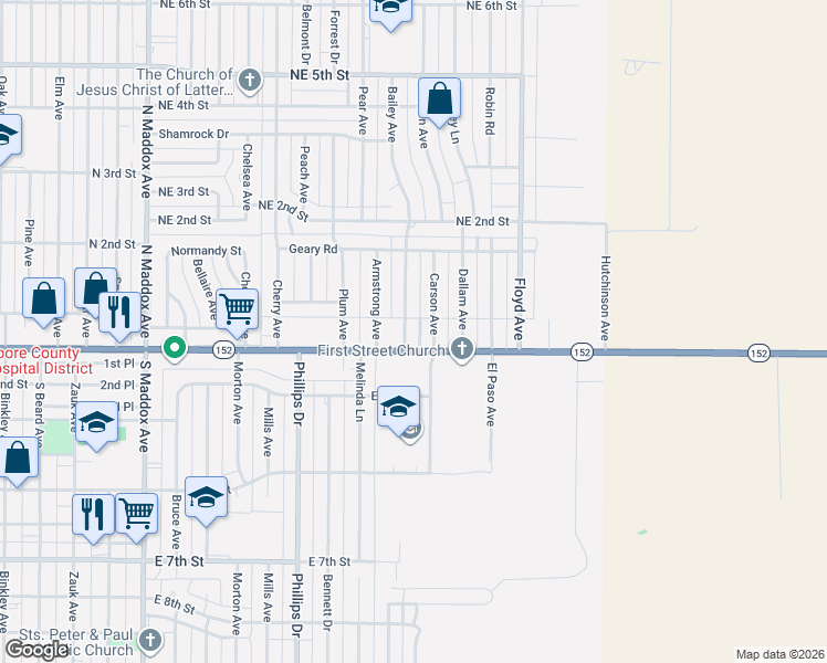 map of restaurants, bars, coffee shops, grocery stores, and more near 110-126 Bailey Avenue in Dumas