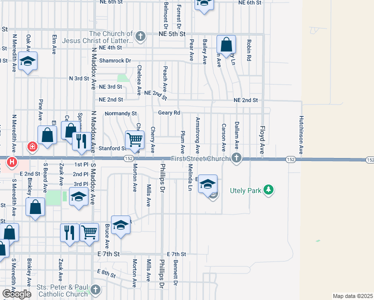 map of restaurants, bars, coffee shops, grocery stores, and more near 109 Armstrong Avenue in Dumas