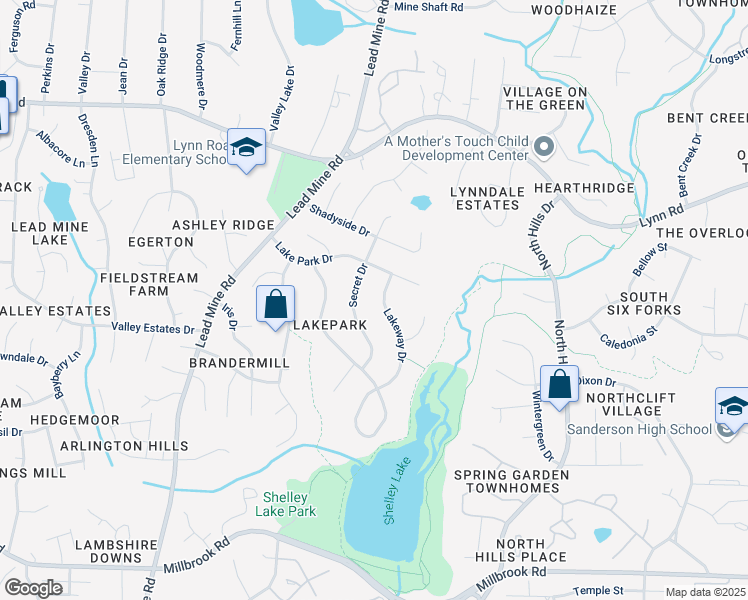 map of restaurants, bars, coffee shops, grocery stores, and more near 6428 Lakeway Drive in Raleigh