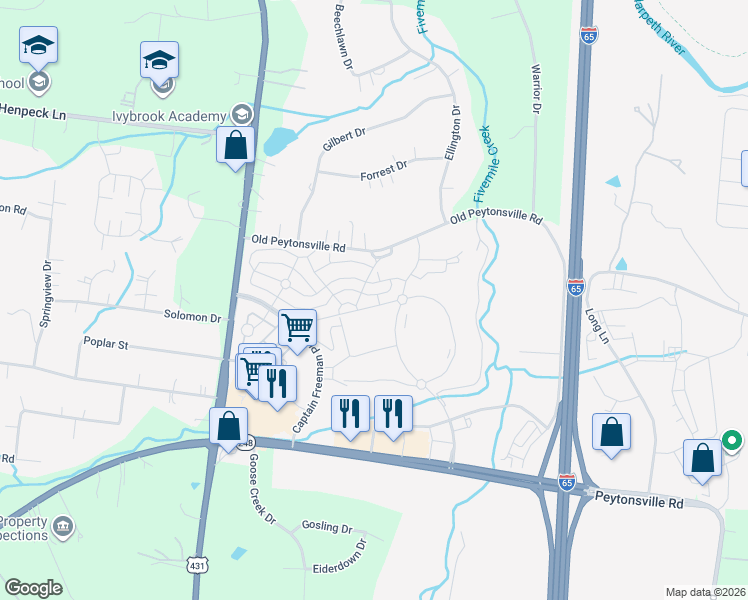 map of restaurants, bars, coffee shops, grocery stores, and more near 1023 General Martin Lane in Franklin