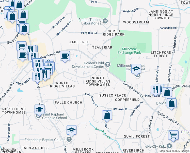 map of restaurants, bars, coffee shops, grocery stores, and more near 1583 Laureldale Drive in Raleigh