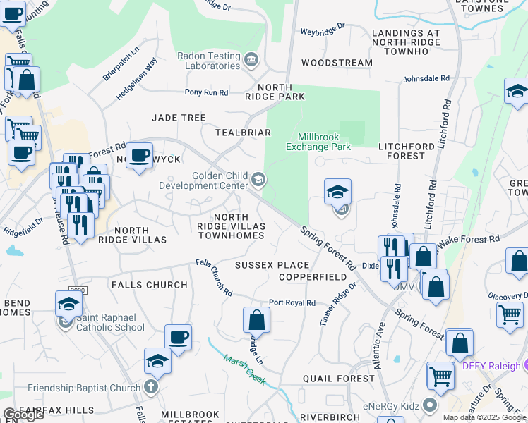 map of restaurants, bars, coffee shops, grocery stores, and more near 6040 Sentinel Drive in Raleigh