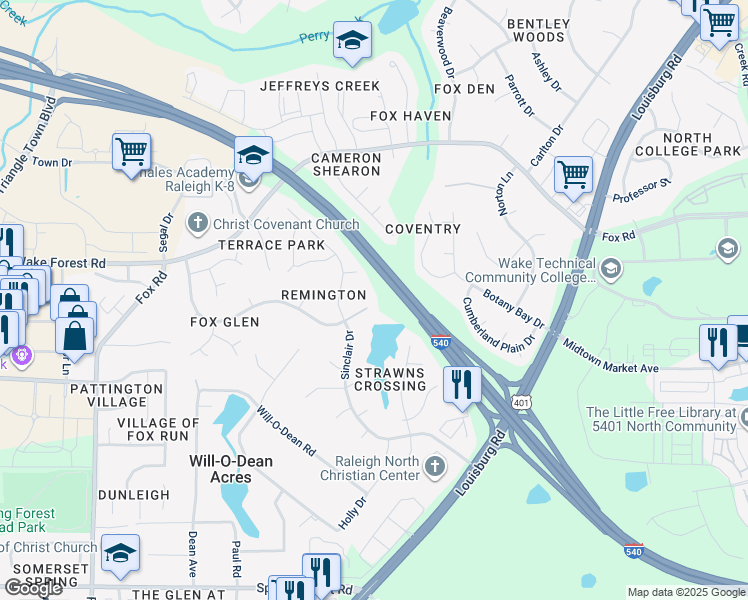 map of restaurants, bars, coffee shops, grocery stores, and more near 5021 Bivens Drive in Raleigh