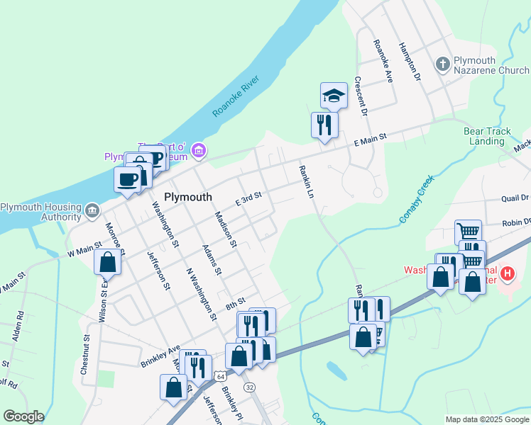 map of restaurants, bars, coffee shops, grocery stores, and more near 409 East 3 1/2 Street in Plymouth