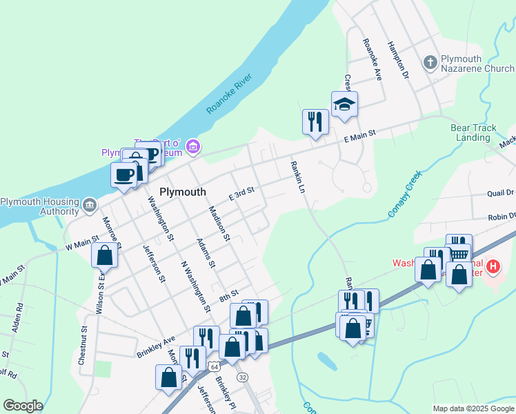 map of restaurants, bars, coffee shops, grocery stores, and more near 409 East 3 1/2 Street in Plymouth