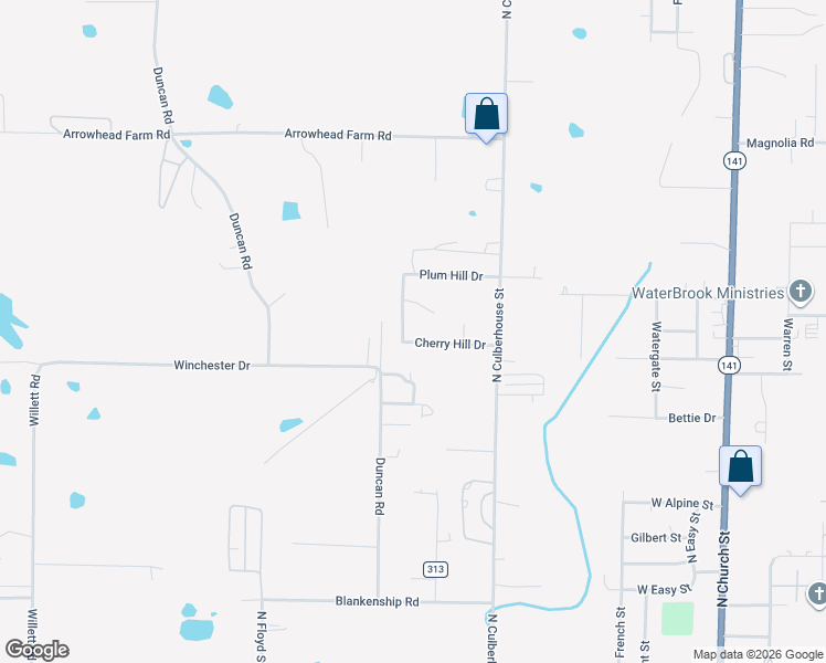 map of restaurants, bars, coffee shops, grocery stores, and more near 2106 Apple Hill Drive in Jonesboro