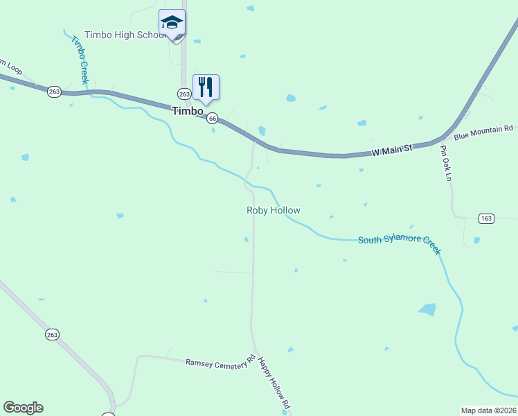 map of restaurants, bars, coffee shops, grocery stores, and more near 360 Happy Hollow Road in Timbo