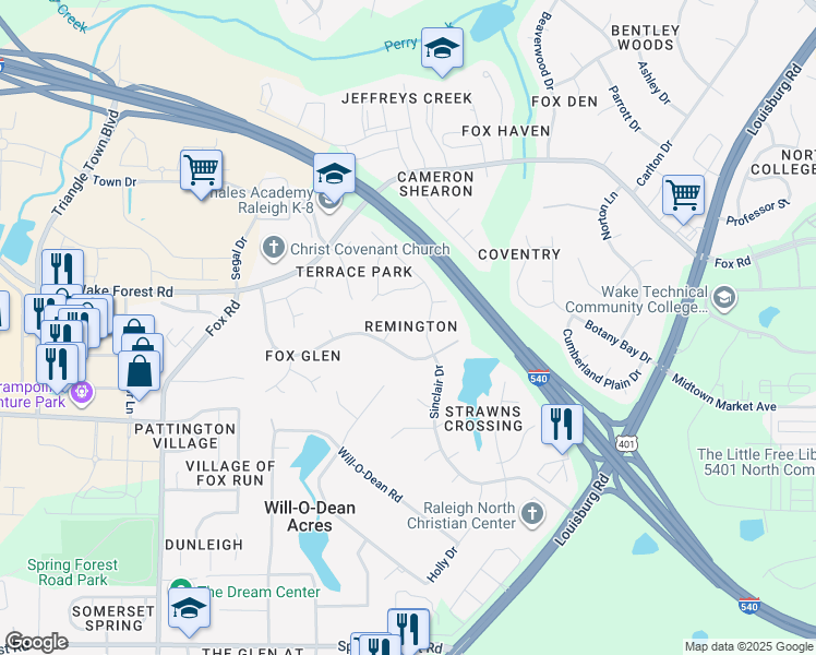map of restaurants, bars, coffee shops, grocery stores, and more near 6212 Brielson Place in Raleigh