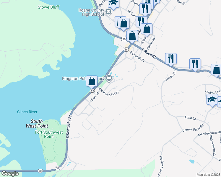 map of restaurants, bars, coffee shops, grocery stores, and more near 1002 Bradford Way in Kingston