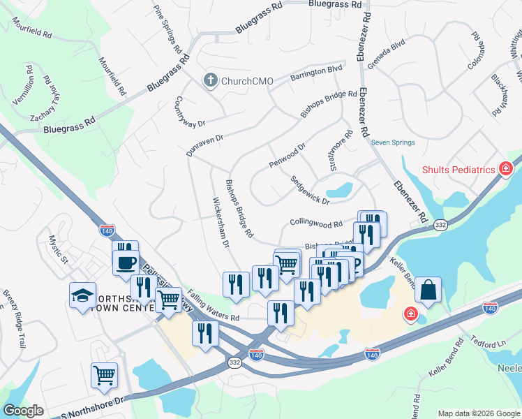 map of restaurants, bars, coffee shops, grocery stores, and more near 1927 Penwood Drive in Knoxville