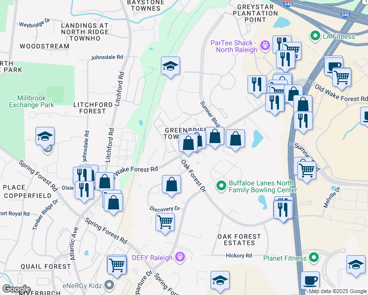 map of restaurants, bars, coffee shops, grocery stores, and more near 6622 Morgantown Street in Raleigh