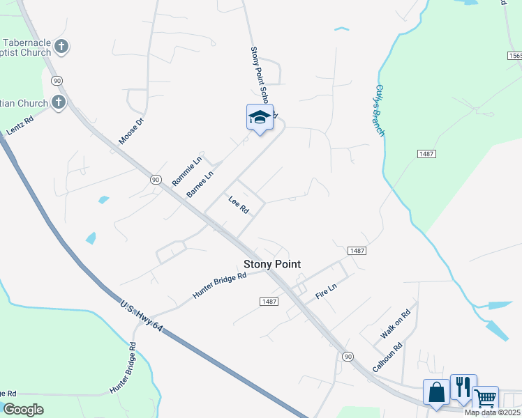 map of restaurants, bars, coffee shops, grocery stores, and more near Lodge Hall Court in Stony Point