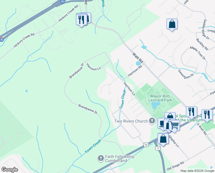 map of restaurants, bars, coffee shops, grocery stores, and more near 170 Porter Lane in Maryville