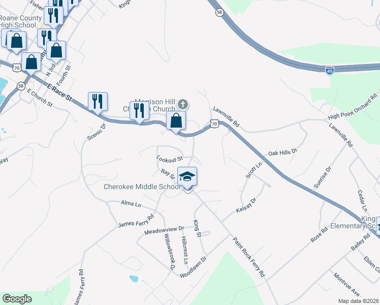 map of restaurants, bars, coffee shops, grocery stores, and more near 47 Paint Rock Ferry Road in Kingston