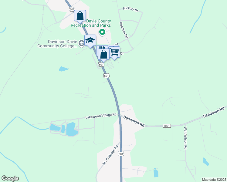 map of restaurants, bars, coffee shops, grocery stores, and more near 1388 U.S. 601 in Mocksville