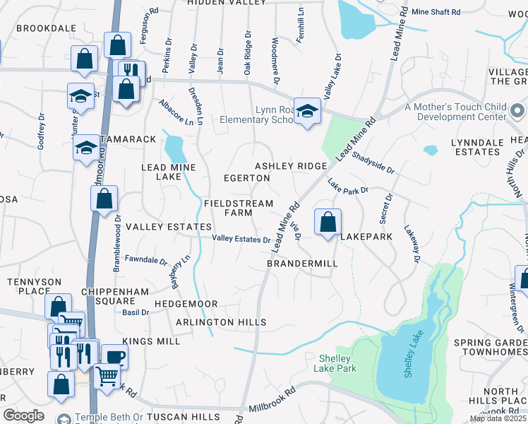 map of restaurants, bars, coffee shops, grocery stores, and more near 6217 Tilden Park Drive in Raleigh