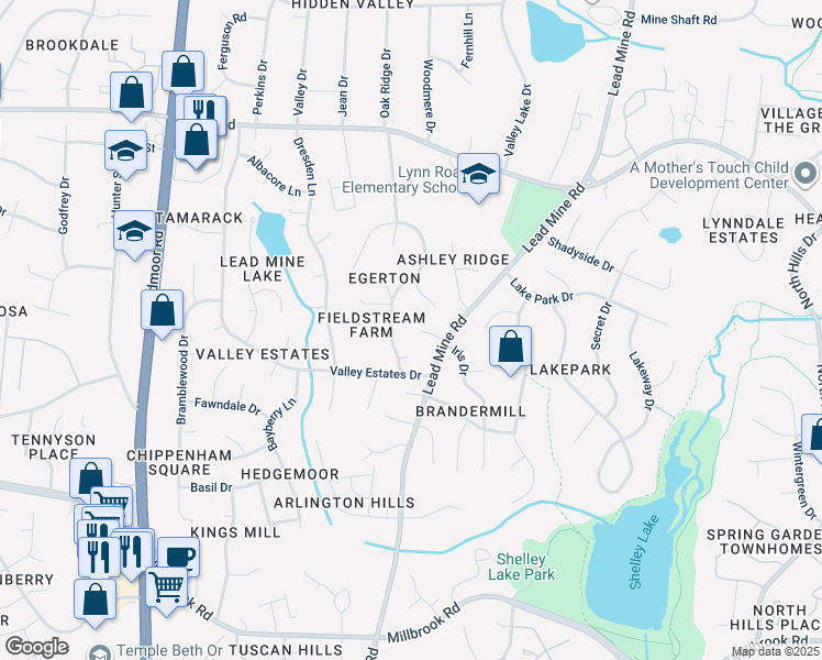 map of restaurants, bars, coffee shops, grocery stores, and more near 6217 Tilden Park Drive in Raleigh