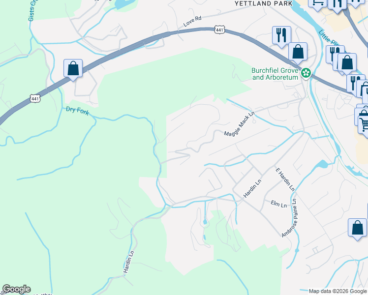 map of restaurants, bars, coffee shops, grocery stores, and more near 810 Cabin Creek Way in Sevierville