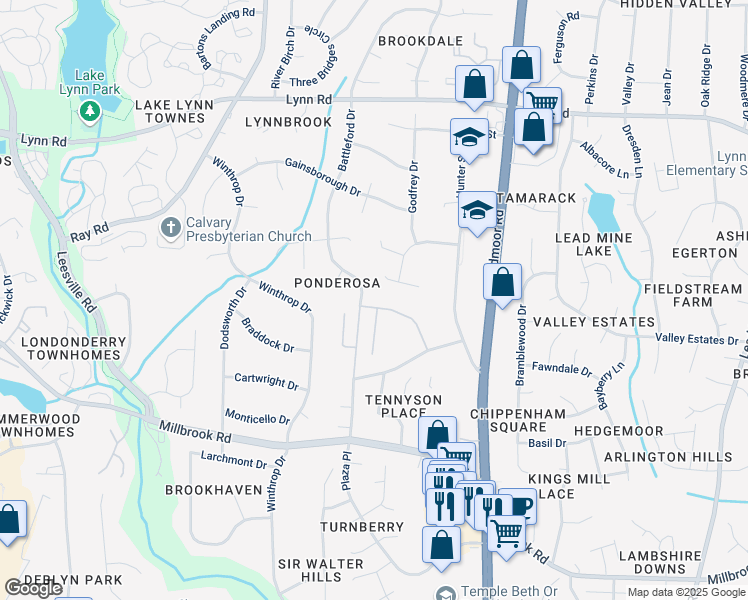 map of restaurants, bars, coffee shops, grocery stores, and more near 2956 Skybrook Oaks Drive in Raleigh