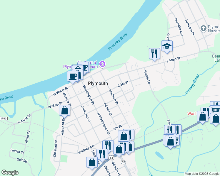 map of restaurants, bars, coffee shops, grocery stores, and more near 200-298 Madison Street in Plymouth