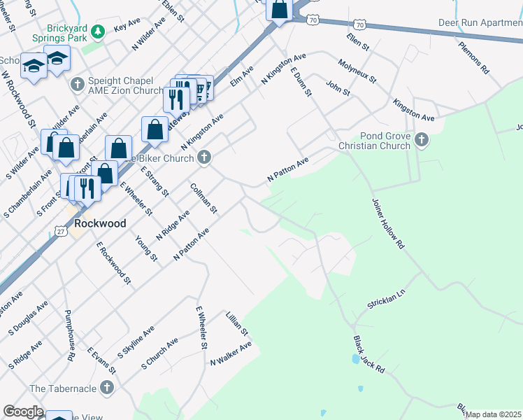 map of restaurants, bars, coffee shops, grocery stores, and more near 618 Black Jack Road in Rockwood