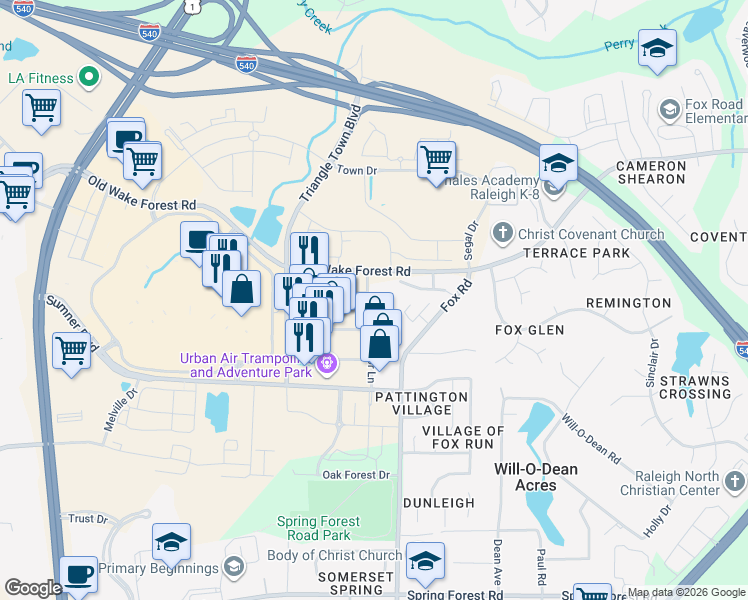 map of restaurants, bars, coffee shops, grocery stores, and more near 7900 Target Circle in Raleigh