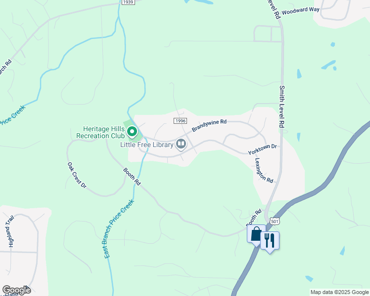 map of restaurants, bars, coffee shops, grocery stores, and more near 502 Yorktown Drive in Chapel Hill