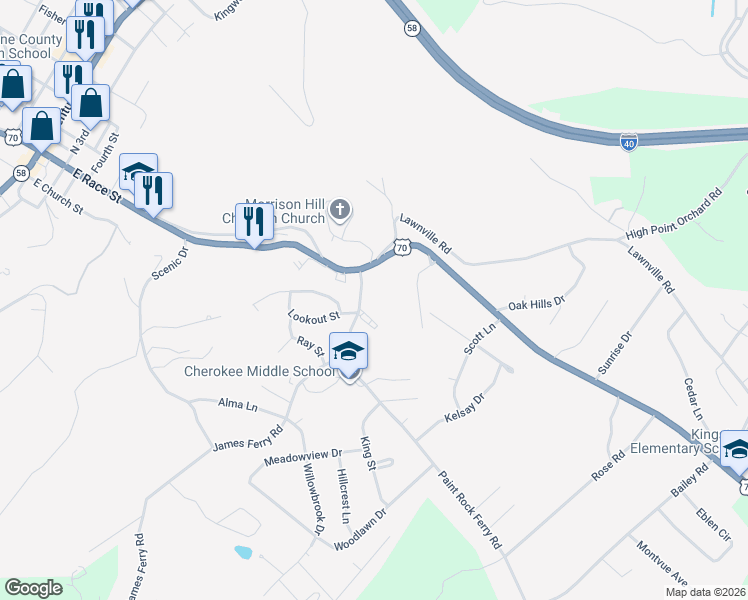 map of restaurants, bars, coffee shops, grocery stores, and more near 47 Paint Rock Ferry Road in Kingston