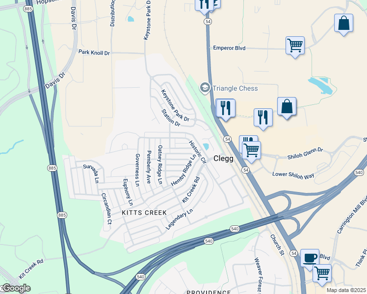 map of restaurants, bars, coffee shops, grocery stores, and more near 1028 Semora Lane in Morrisville