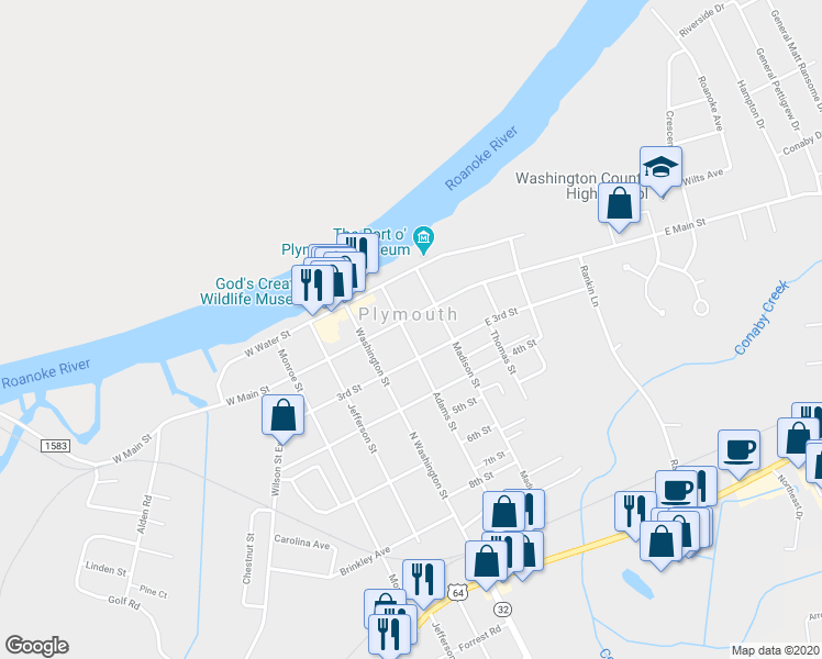 map of restaurants, bars, coffee shops, grocery stores, and more near 208 Adams Street in Plymouth