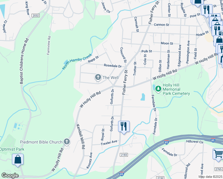 map of restaurants, bars, coffee shops, grocery stores, and more near 1001 West Holly Hill Road in Thomasville