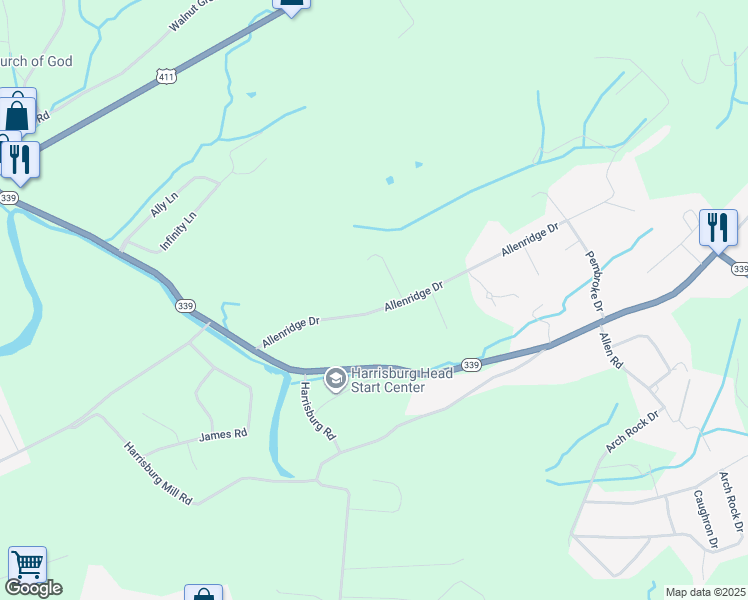 map of restaurants, bars, coffee shops, grocery stores, and more near 2084 Allenridge Drive in Pigeon Forge