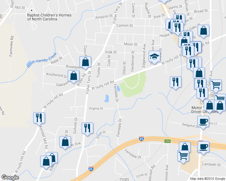map of restaurants, bars, coffee shops, grocery stores, and more near 918 Ferndale Drive in Thomasville
