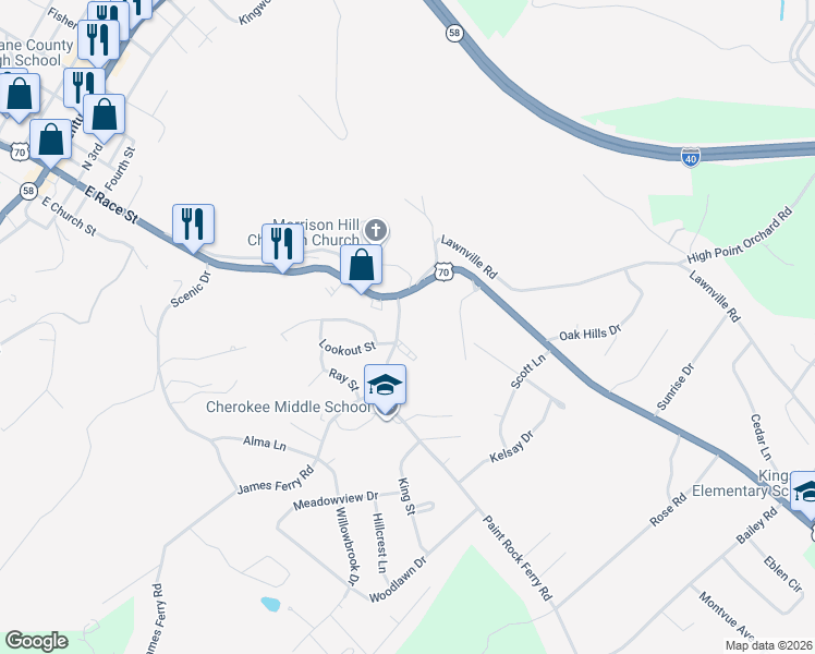 map of restaurants, bars, coffee shops, grocery stores, and more near 47 Paint Rock Ferry Road in Kingston