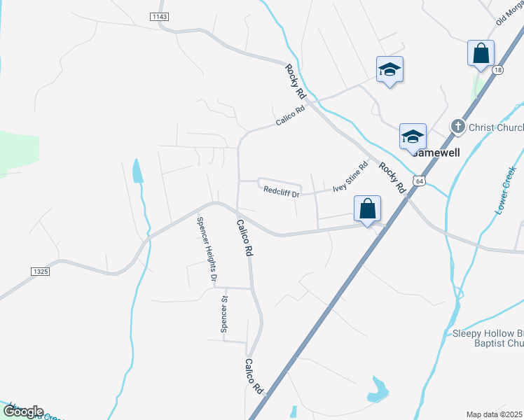 map of restaurants, bars, coffee shops, grocery stores, and more near 3457 Smokehouse Court in Lenoir