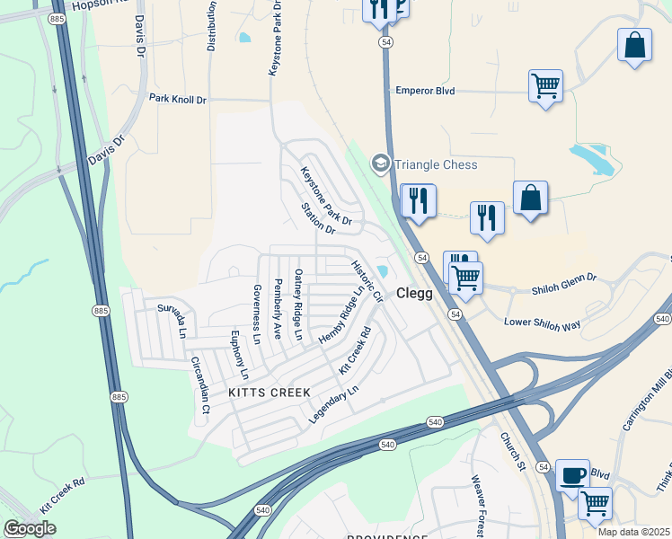 map of restaurants, bars, coffee shops, grocery stores, and more near 1040 Semora Lane in Morrisville
