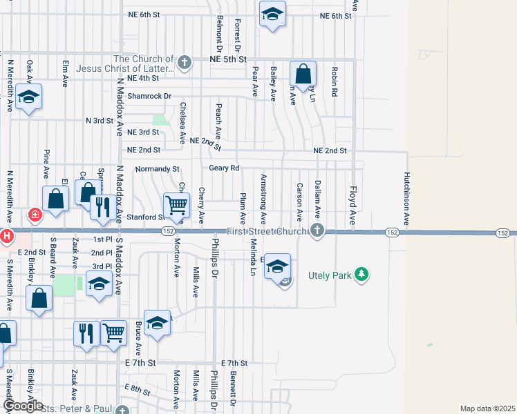 map of restaurants, bars, coffee shops, grocery stores, and more near 109 Armstrong Avenue in Dumas
