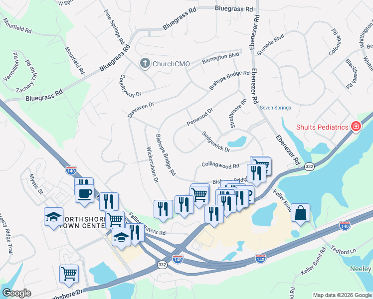 map of restaurants, bars, coffee shops, grocery stores, and more near 1934 Penwood Drive in Knoxville