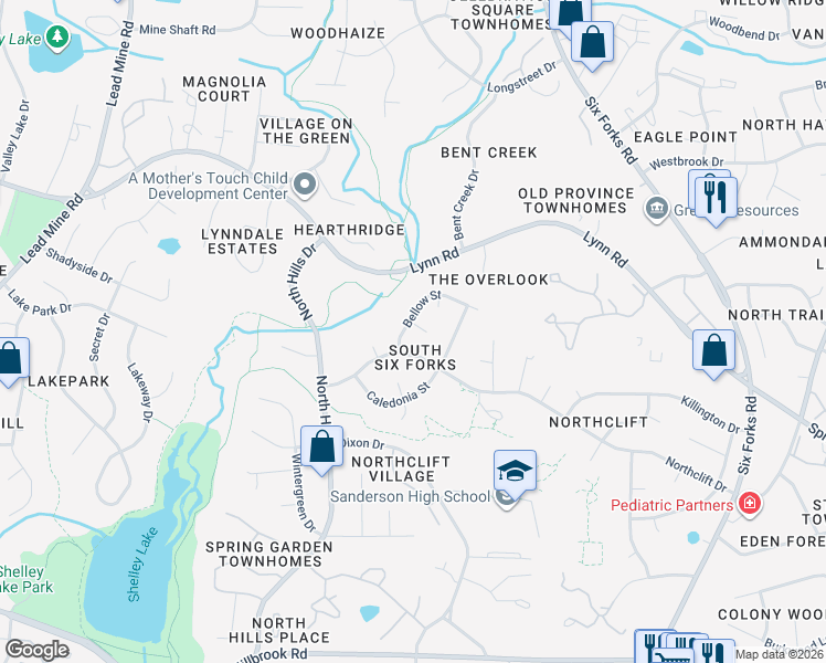 map of restaurants, bars, coffee shops, grocery stores, and more near 6008 Bellow Street in Raleigh