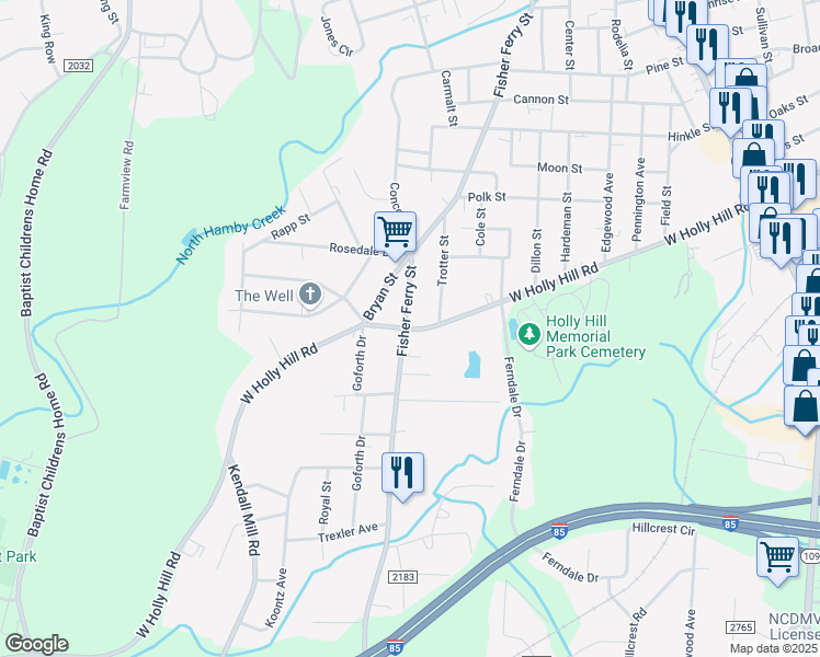 map of restaurants, bars, coffee shops, grocery stores, and more near 898 West Holly Hill Road in Thomasville