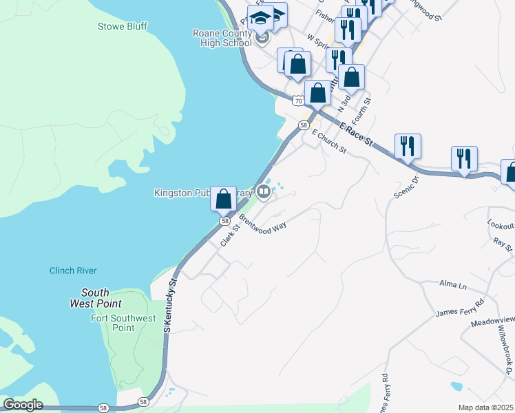 map of restaurants, bars, coffee shops, grocery stores, and more near 1002 Bradford Way in Kingston