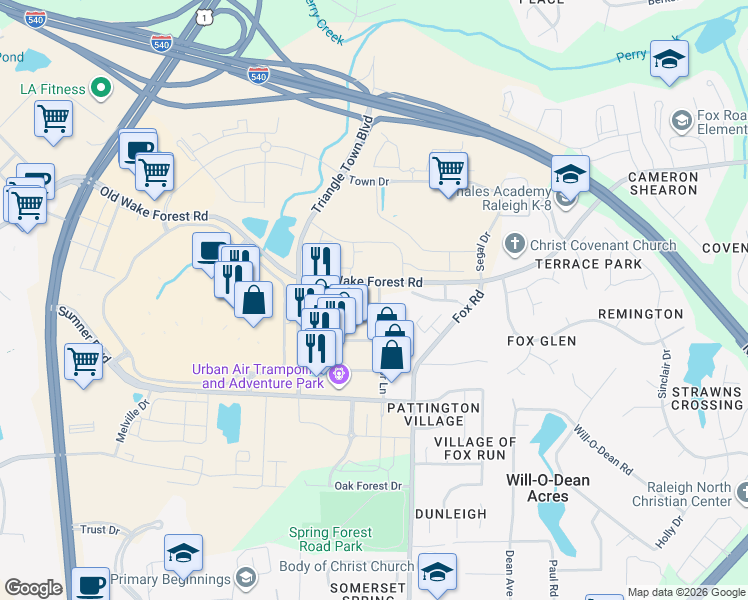 map of restaurants, bars, coffee shops, grocery stores, and more near 7900 Target Circle in Raleigh