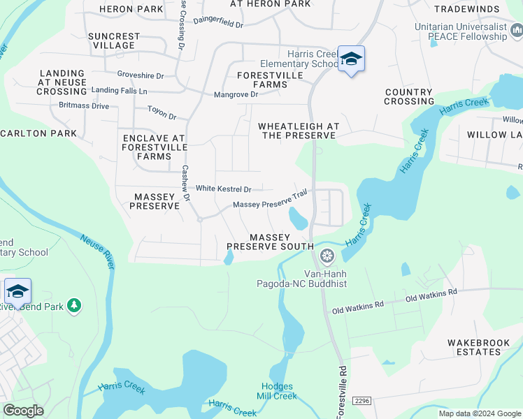 map of restaurants, bars, coffee shops, grocery stores, and more near 4152 Massey Preserve Trail in Raleigh