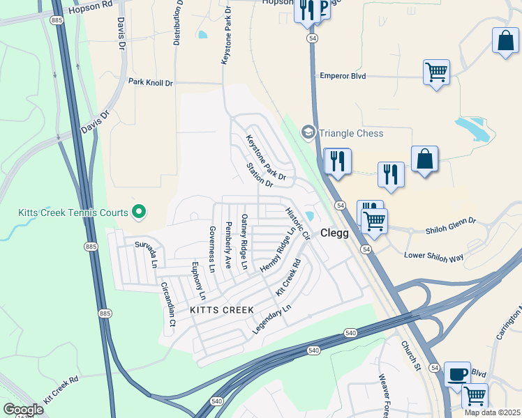 map of restaurants, bars, coffee shops, grocery stores, and more near 309 Roundhouse Lane in Morrisville