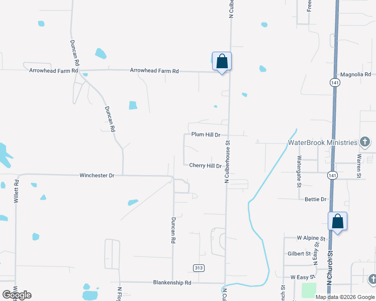 map of restaurants, bars, coffee shops, grocery stores, and more near 2106 Apple Hill Drive in Jonesboro