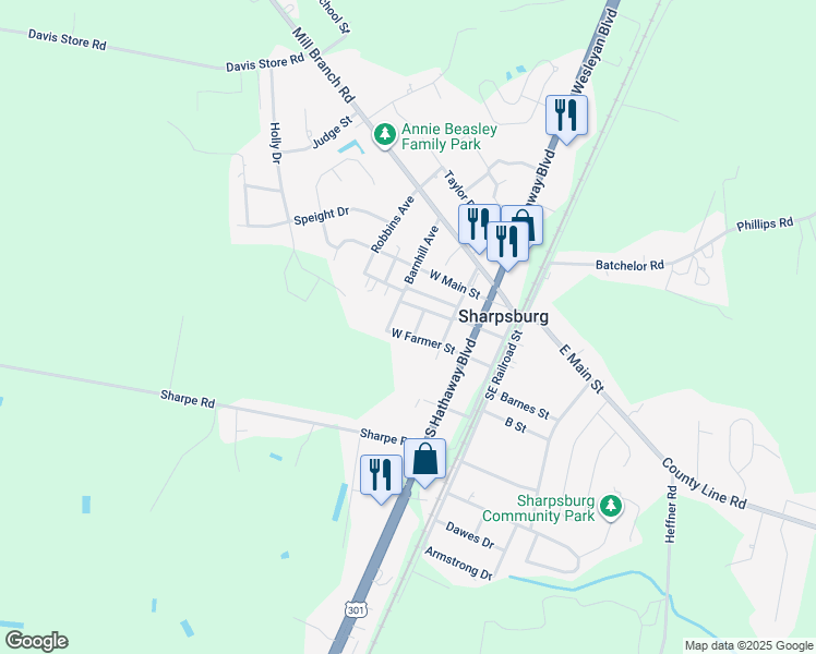 map of restaurants, bars, coffee shops, grocery stores, and more near 400 West Farmer Street in Rocky Mount