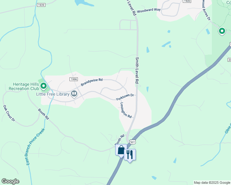 map of restaurants, bars, coffee shops, grocery stores, and more near 207 Bennington Drive in Chapel Hill