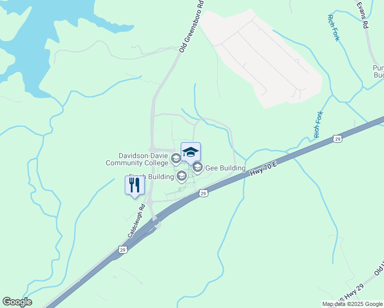 map of restaurants, bars, coffee shops, grocery stores, and more near 297 Davidson Community College Road in Thomasville