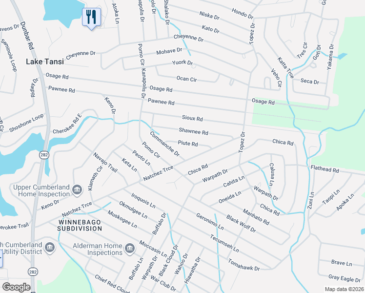 map of restaurants, bars, coffee shops, grocery stores, and more near 1006 Commanche Drive in Crossville